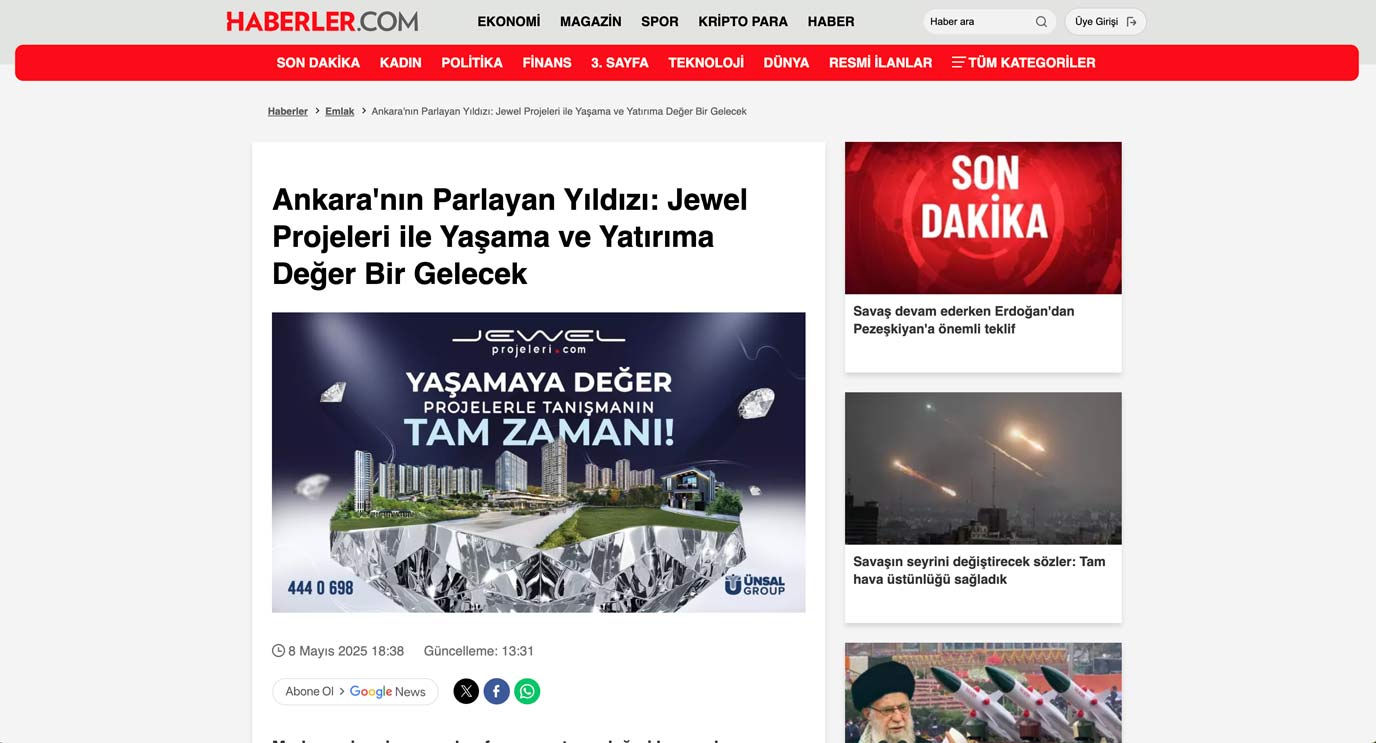 Ankara'nın Parlayan Yıldızı: Jewel Projeleri ile Yaşama ve Yatırıma Değer Bir Gelecek