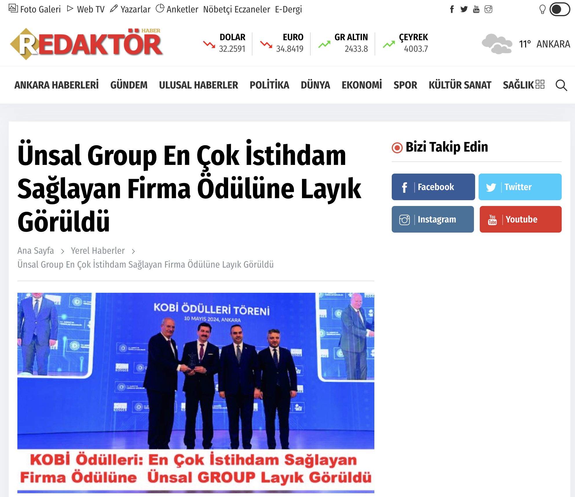 Ünsal Group En Çok İstihdam Sağlayan Firma Ödülüne Layık Görüldü