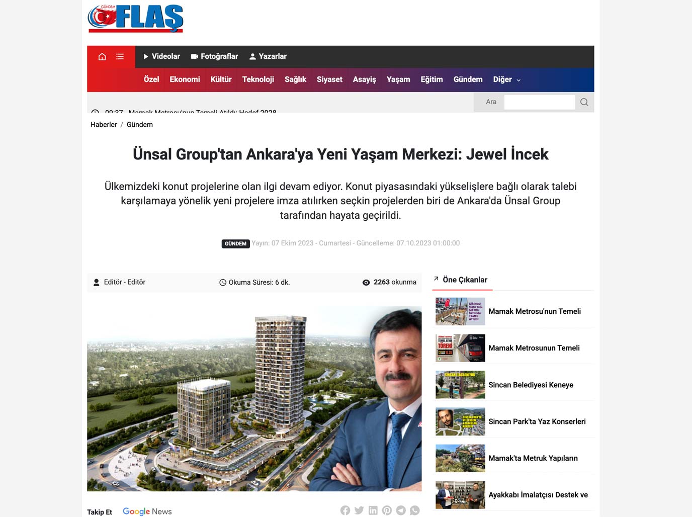 Ünsal Group'tan Ankara'ya Yeni Yaşam Merkezi: Jewel İncek