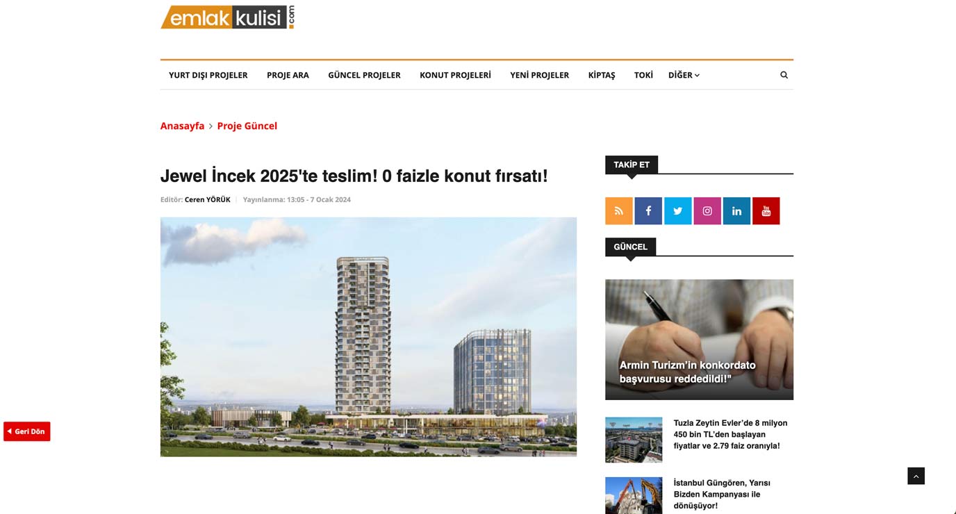 Jewel İncek 2025'te teslim! 0 faizle konut fırsatı!