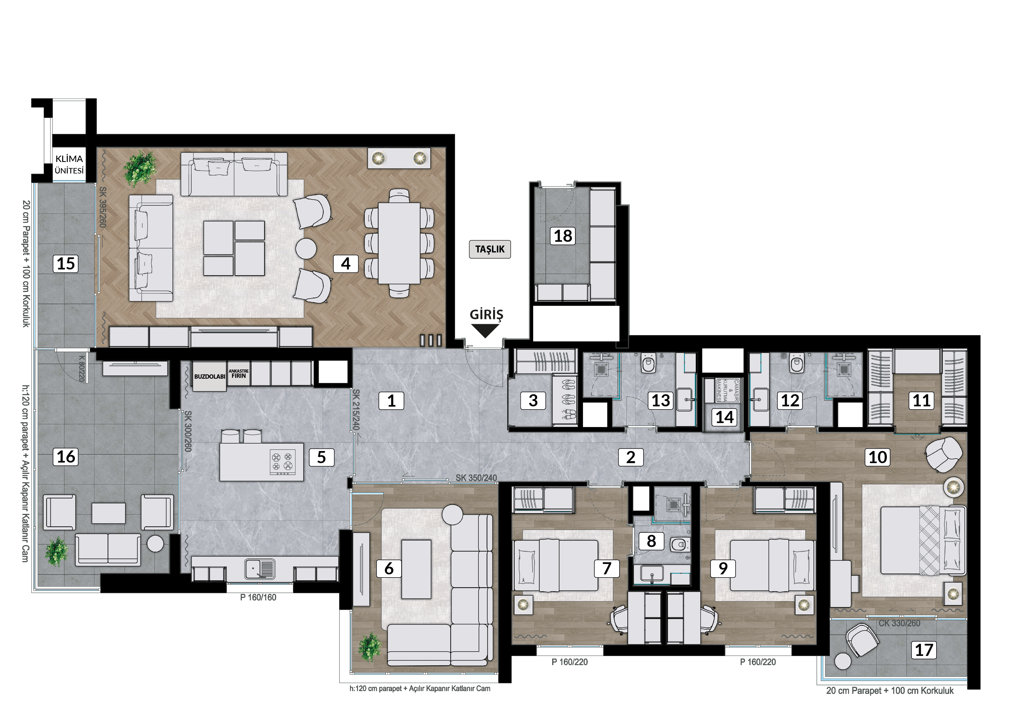 Jewel Premium Beytepe 4+1 · 4+1 daire · 190,30 m² net / 221,00 m² daire brüt