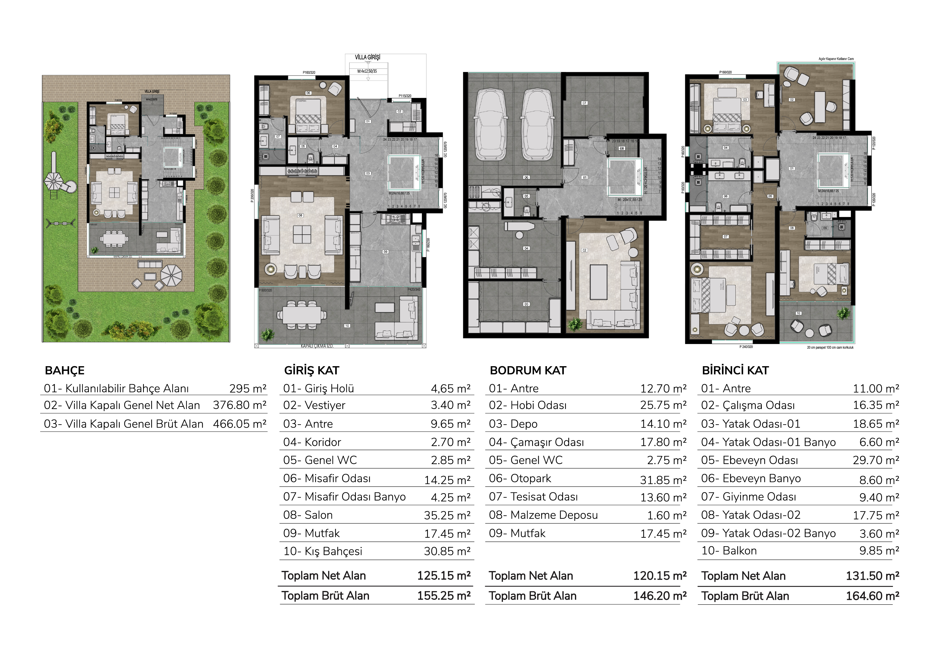 Jewel Beytepe Villaları 6+1 · 6+1 villa · 295,00 m² net / 376,80 m² brüt