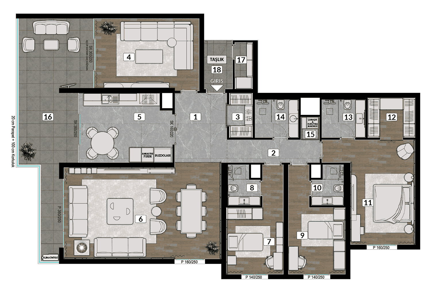 Jewel Premium İncek 4+1 · 4+1 daire · 205,80 m² net / 234,20 m² daire brüt